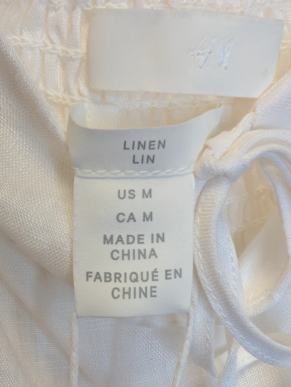 H&M 100% Linen Puff Sleeve Tie Front Top White Cottagecore Clean Girl Boho M - Picture 10 of 16